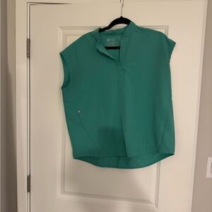 Figs Women's Sleeveless Mock V-Neck Blouse in Teal